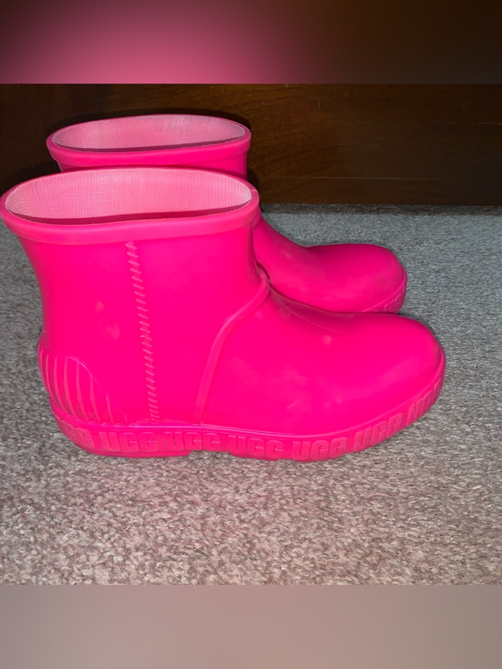 UGG Kids Neon Pink Waterproof Short Rain Boots